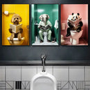 Humorous framed animal posters set bathroom wall decor
