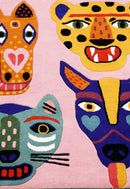 Animal Tribal Critter Pink Hand Tufted 4x4 Wool Area Rug