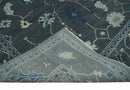 Antique Hand Knotted Oushak Charcoal and Blue Traditional Area Rug