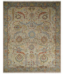Custom Made Beige, Rust and Blue Traditional Style Hand Knotted Wool Area Rug