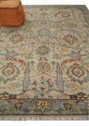 Custom Made Beige, Rust and Blue Traditional Style Hand Knotted Wool Area Rug