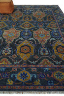 Custom Made Antique look Traditional Ikat Large Design Gray, Rust and Blue Hand knotted Oushak wool Area Rug