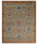 Vintage Style Rust, Pink and Blue Hand Knotted Traditional Oushak Multi Size wool Area Rug