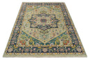 Custom Made Hand Knotted Camel and Charcoal Traditional Heriz Wool Rug