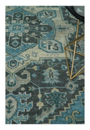 Antique look Hand Knotted Beige and Blue Traditional Heriz Wool Area Rug