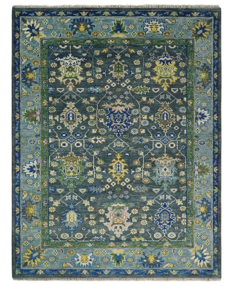 Antique Hand Knotted Green Moss and Blue Traditional Turkish Vintage Oushak Custom Made Wool Area Rug