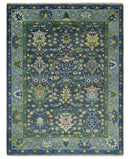 Antique Hand Knotted Green Moss and Blue Traditional Turkish Vintage Oushak Custom Made Wool Area Rug