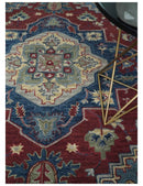 Antique look Maroon and Blue Hand Tufted Traditional Medallion wool Area Rug