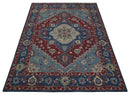 Antique look Maroon and Blue Hand Tufted Traditional Medallion wool Area Rug