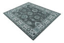 Antique Hand Knotted Charcoal and Ivory Traditional Oushak Wool Area Rug