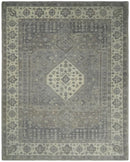 Custom Made Vintage Distressed Hand Knotted Serapi Gray and Beige Wool Area Rug