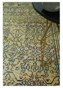 8x10 Hand Knotted Beige and Blue Persian made of Recycled Silk Area Rug