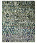 8x10 Hand Knotted Beige and Blue Persian Recycled Silk Area Rug