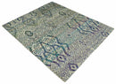 8x10 Hand Knotted Beige and Blue Persian Recycled Silk Area Rug