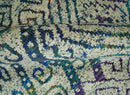 8x10 Hand Knotted Beige and Blue Persian Recycled Silk Area Rug