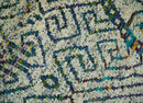 8x10 Hand Knotted Beige and Blue Persian Recycled Silk Area Rug