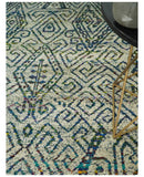 8x10 Hand Knotted Beige and Blue Persian Recycled Silk Area Rug