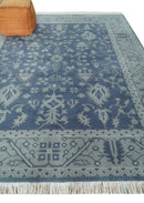 Antique 8x10 Hand Knotted Blue and Gray Traditional Persian Style Wool Rug