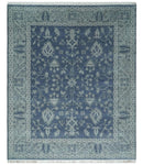 Antique 8x10 Hand Knotted Blue and Gray Traditional Persian Style Wool Rug