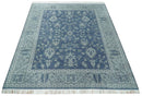 Antique 8x10 Hand Knotted Blue and Gray Traditional Persian Style Wool Rug