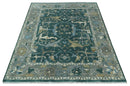 Antique 8x10 Hand Knotted Oriental Oushak Teal Green and Gray Wool Area Rug