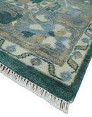 Antique 8x10 Hand Knotted Oriental Oushak Teal Green and Gray Wool Area Rug