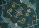 Antique 8x10 Hand Knotted Oriental Oushak Teal Green and Gray Wool Area Rug