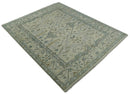 Antique 8x10 Vintage Oriental Traditional Ivory and Blue Wool Area Rug | TRDCP102810
