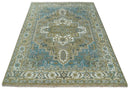 Antique Olive And Blue Traditional Heriz Multi Size Wool Area Rug