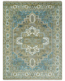 Antique Olive And Blue Traditional Heriz Multi Size Wool Area Rug