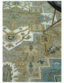 Antique Olive And Blue Traditional Heriz Multi Size Wool Area Rug