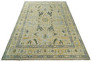 Antique 9x12 Hand Knotted Beige and Silver Traditional Persian Vintage Oushak Wool Rug | TRDCP705912