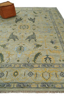 Antique 9x12 Hand Knotted Beige and Silver Traditional Persian Vintage Oushak Wool Rug | TRDCP705912