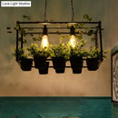 Antique black metal island pendant with planter for dining room