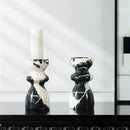 Antique black & white marble candlestick holder dining room decor