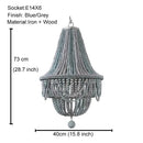 Antique black wood beaded pendant chandelier for dining room