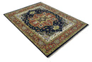 Blue and Rust Hand Knotted Traditional Heriz Style Multi Size Wool Area Rug