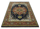 Blue and Rust Hand Knotted Traditional Heriz Style Multi Size Wool Area Rug