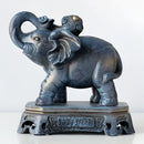 Antique blue elephant couple resin statue for living room decor