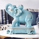 Antique blue elephant couple resin statue for living room decor