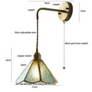 Antique blue glass led wall sconce staircase pull chain light