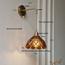 Antique brass amber glass led wall light bedroom sconce