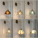 Antique brass amber glass led wall light bedroom sconce