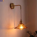 Antique brass and amber glass copper led wall lights for bedroom