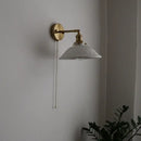 Antique brass and ribbed glass wall lamp bedroom pull chain switch