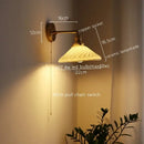 Antique brass and ribbed glass wall lamp bedroom pull chain switch