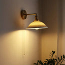 Antique brass and ribbed glass wall lamp bedroom pull chain switch
