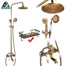 Antique brass and white ceramic shower faucet set bathroom system