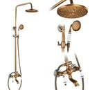 Antique brass and white ceramic shower faucet set bathroom system