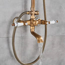 Antique brass and white ceramic shower faucet set bathroom system